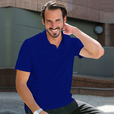 JJ TEES Solid Men Polo Neck Blue T-Shirt