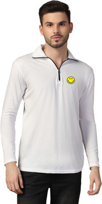 GEUM Printed Men Polo Neck White T-Shirt