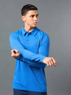 TECHNOSPORT Solid Men Polo Neck Blue T-Shirt