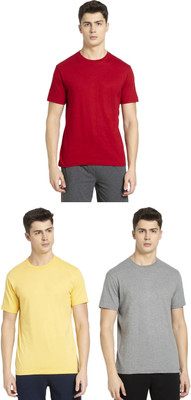 JOCKEY Solid Men Round Neck Yellow, Grey, Red T-Shirt