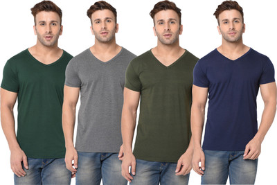 JB Jangoboy Solid Men V Neck Multicolor T-Shirt