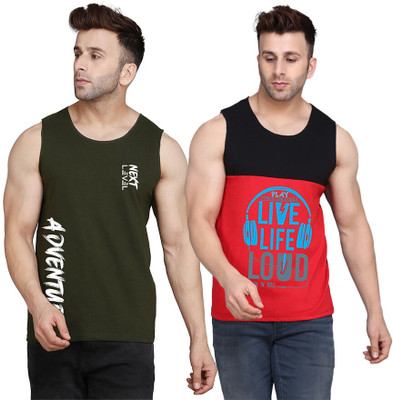 SLOWLORIS Typography Men Scoop Neck Black, Red, Dark Green T-Shirt