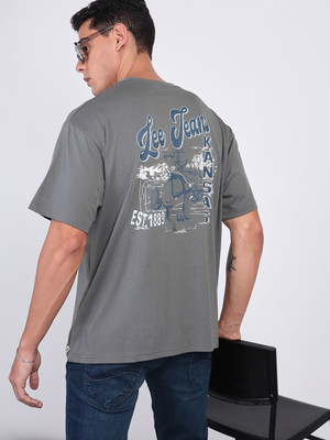 LEE Printed Men Round Neck Grey T-Shirt