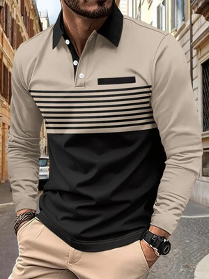 TrendsTalk Printed Men Polo Neck Beige T-Shirt