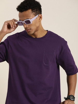 DILLINGER Self Design Men Round Neck Purple T-Shirt