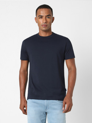 JACK & JONES Solid Men Round Neck Dark Blue T-Shirt