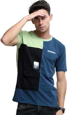 Estilocus Colorblock Men Round Neck Green T-Shirt
