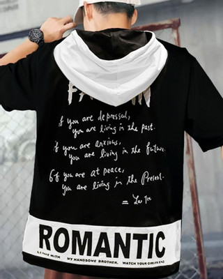 EyeBogler Printed Men Hooded Neck Black, White T-Shirt