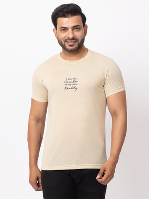 BUFFARO Typography Men Round Neck Beige T-Shirt