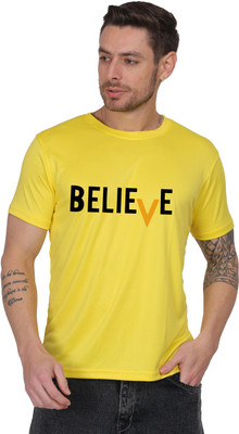 AZAADGARMENT Typography Men Round Neck Yellow T-Shirt