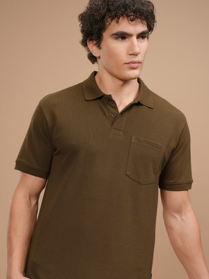 HIGHLANDER Solid Men Polo Neck Brown T-Shirt