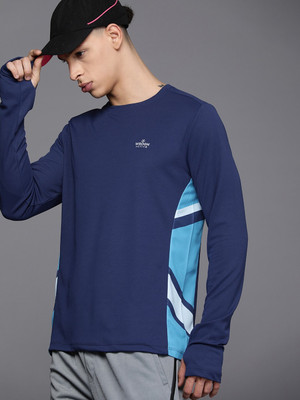 WROGN ACTIVE Solid Men Crew Neck Blue T-Shirt