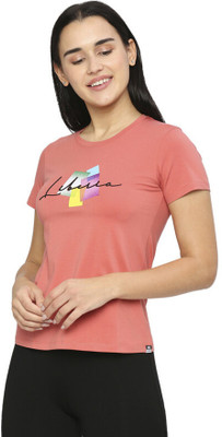 Laasa Sports Printed, Typography Women Round Neck Pink T-Shirt