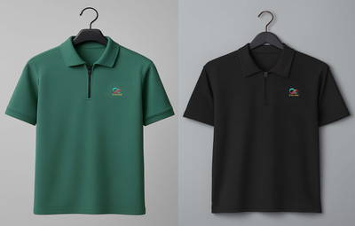Stelino Self Design Men Polo Neck Green, Grey T-Shirt