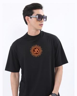 OM CREATION X ROYAL STANCE Printed Men Round Neck Black T-Shirt