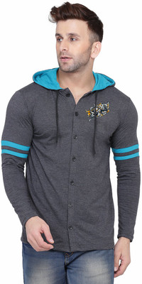 BEYOU FASHION Solid Men Hooded Neck Grey T-Shirt