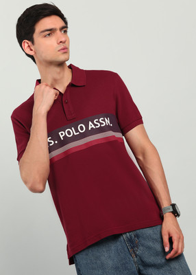 U.S. POLO ASSN. Printed Men Polo Neck Maroon T-Shirt