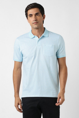PETER ENGLAND Printed Men Polo Neck Light Blue T-Shirt