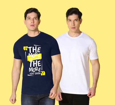 WOOSTRO Printed Men Round Neck Blue, White T-Shirt
