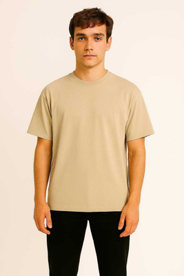 PIDAM Solid Men Round Neck Reversible Beige T-Shirt