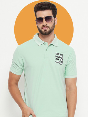 RENUOVO Embroidered Men Polo Neck Light Green T-Shirt
