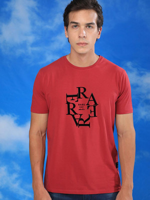 RARE RABBIT Printed, Typography Men Round Neck Red T-Shirt
