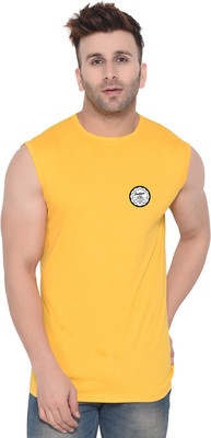 GEUM Self Design Men Round Neck Yellow T-Shirt