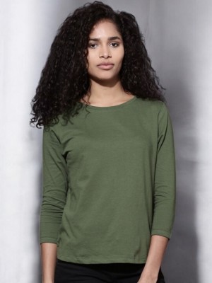 GUTI Solid Women Round Neck Green T-Shirt