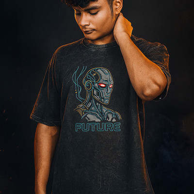 ASHMARK Typography, Graphic Print, Printed, Washed, Embroidered Men Crew Neck Black T-Shirt