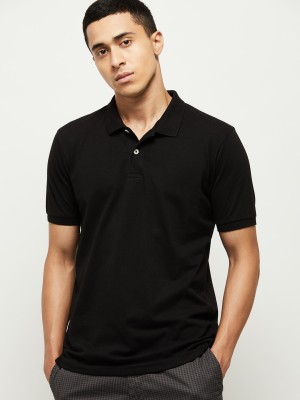 MAX Solid Men Polo Neck Black T-Shirt