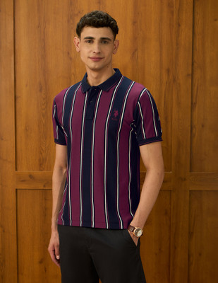 U.S. POLO ASSN. Striped Men Polo Neck Blue, Purple T-Shirt