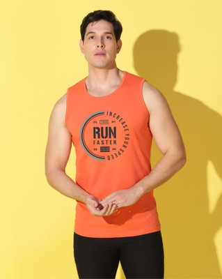 WOOSTRO Printed Men Round Neck Orange T-Shirt