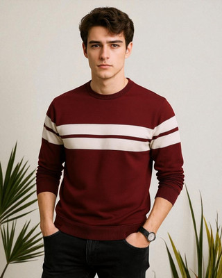 Autna Solid Men Round Neck Maroon T-Shirt