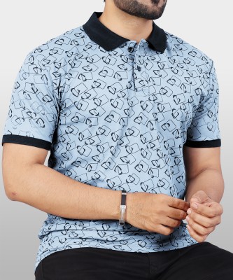 VeBNoR Printed Men Polo Neck Light Blue T-Shirt