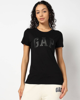 GAP Solid Women Round Neck Black T-Shirt
