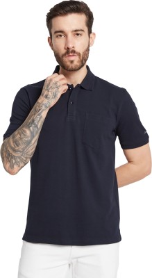 Octave Solid Men Polo Neck Blue T-Shirt