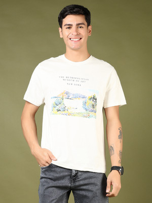 V-MART Printed Men Round Neck White T-Shirt