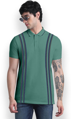 FTX Striped Men Polo Neck Green T-Shirt