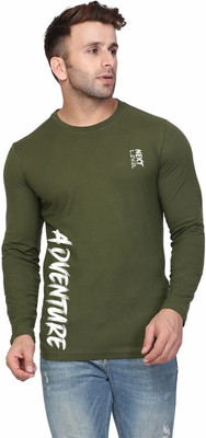 SLOWLORIS Typography Men Round Neck Dark Green T-Shirt