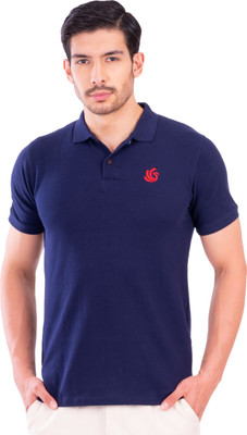ZYENAA Printed Men Polo Neck Navy Blue T-Shirt