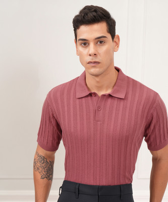 HIGHLANDER Self Design Men Polo Neck Pink T-Shirt