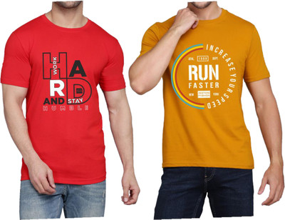 WOOSTRO Graphic Print Men Round Neck Red, Yellow T-Shirt