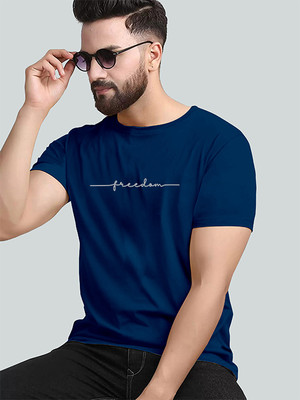 KAJARU Printed Men Round Neck Dark Blue T-Shirt