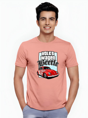 JP Creation Printed, Typography Men Round Neck Pink T-Shirt