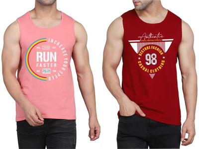 WOOSTRO Graphic Print Men Scoop Neck Pink, Maroon T-Shirt