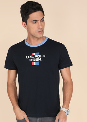 U.S. POLO ASSN. Printed Men Round Neck Blue T-Shirt