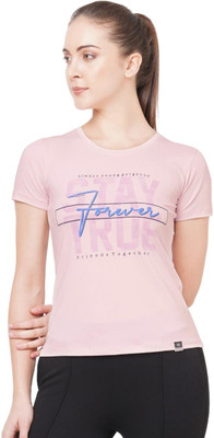 Laasa Sports Typography Women Round Neck Pink T-Shirt