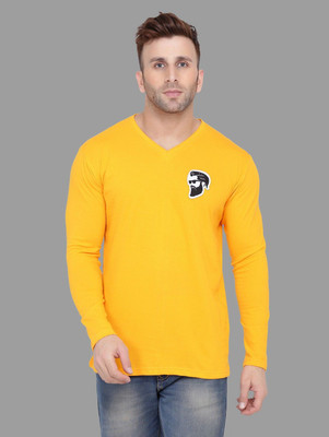 Trendfull Printed Men V Neck Yellow T-Shirt