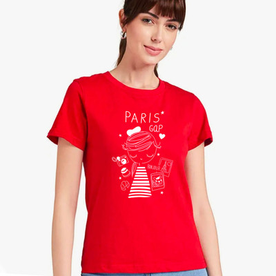 Nilan Tees Wear Printed Women Round Neck Red T-Shirt