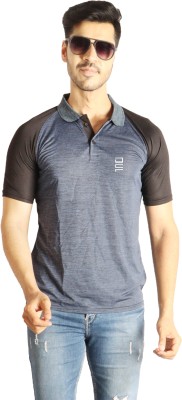 DAFABFIT Self Design Men Polo Neck Navy Blue T-Shirt